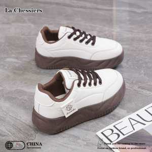 La Chessiers户外老爹鞋女ins潮2025年春夏新款女鞋百搭休闲透气春秋季厚底运动休闲面包鞋 白棕 38码
