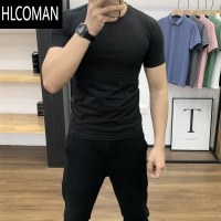HLCOMAN夏季男士基础纯色百搭短袖日常休闲打底棉质柔软舒适弹力修身上衣