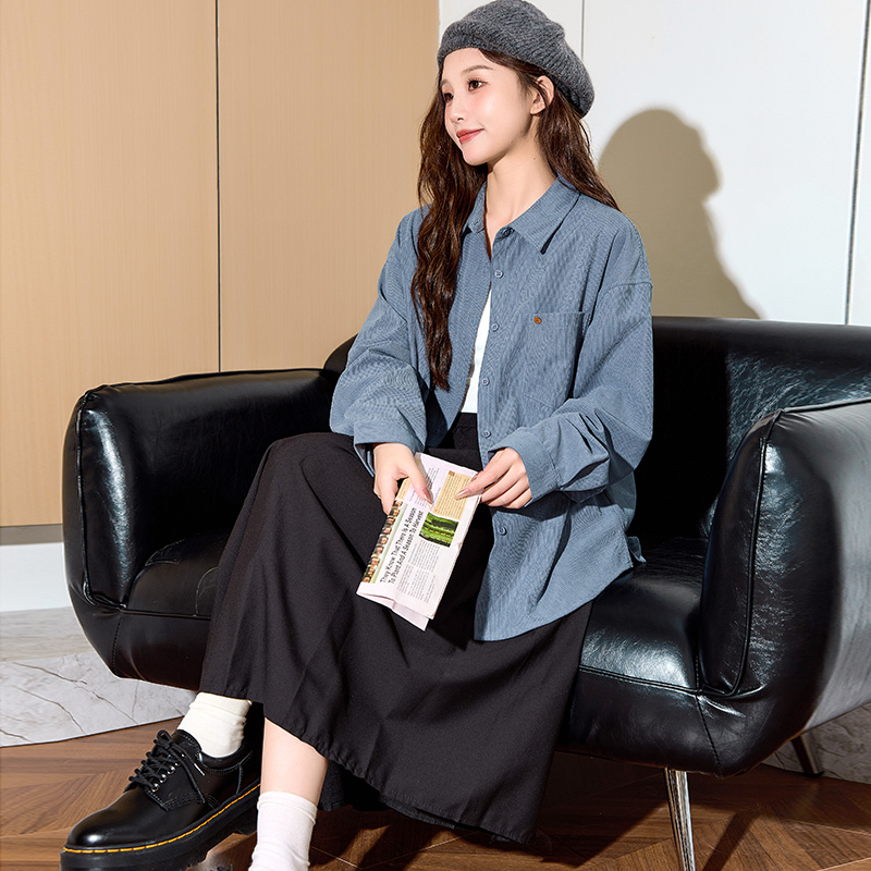[2.5折价114元]唐狮春秋新款长袖衬衫女早春薄款灯芯绒设计感衬衫外套内搭