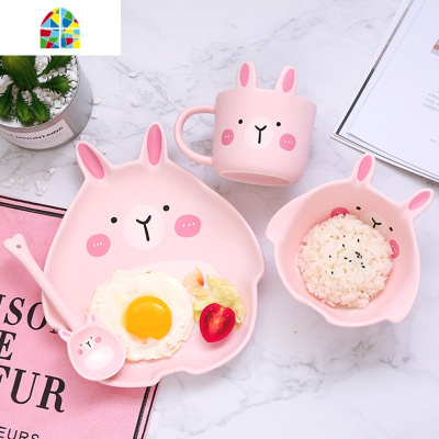 网红ins家用陶瓷情侣2人碗套装创意个性可爱儿童早餐碗餐具碗碟盘 FENGHOU 碗盘杯勺4件套[073] 4件