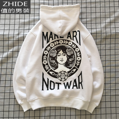 SUNTEK创意人物字母印花情侣装连帽加绒卫衣男女秋冬新款休闲帽衫学生潮卫衣