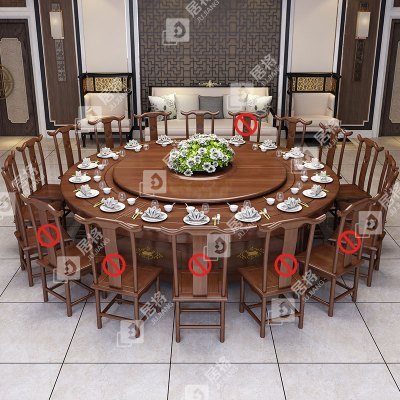居将电动餐桌餐厅大圆桌转盘餐桌椅组合 2.2米圆桌 12把餐椅
