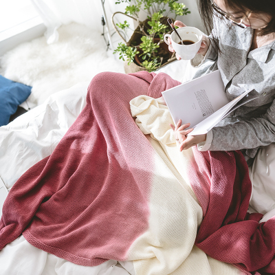 北欧渐变色全棉针织毯样品房床搭装饰毯休闲盖毯子午休毯披肩毯