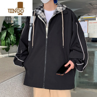 YANXU港风ins假连帽夹克男秋季加肥加大码潮胖子宽松学生百搭外套