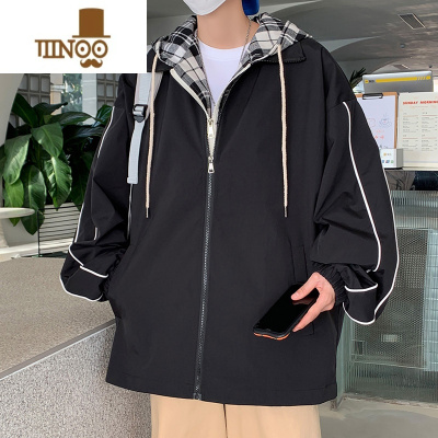 YANXU港风ins假连帽夹克男秋季加肥加大码潮胖子宽松学生百搭外套