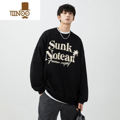 YANXU美式高街卫衣男士男生潮牌T恤男款圆领上衣服宽松外套