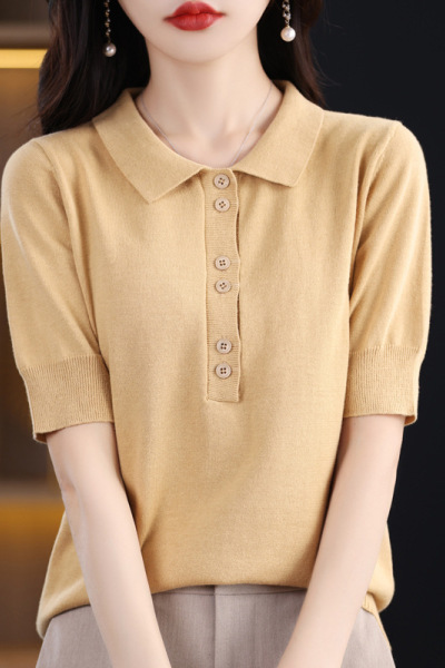 夏季新款翻领短袖T恤大码女装棉线时尚宽松POLO领半袖女上衣