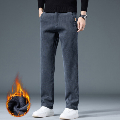 轻奢加绒秋冬季款男士休闲裤潮流百搭男裤宽松直筒弹力长裤子