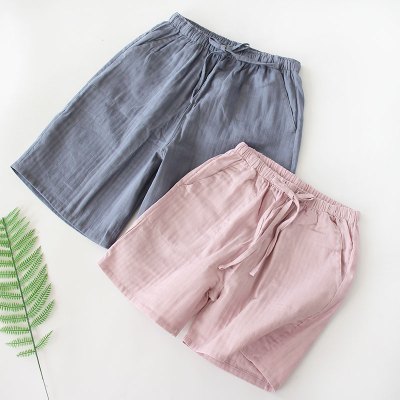 SUNTEK情侣睡裤夏短女家居裤男夏季短裤棉纱宽松柔软透气青年简约睡裤/家居裤