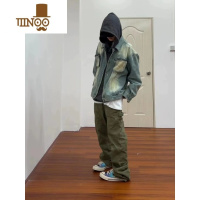 YANXU美式高街黄泥做旧水洗口袋可拆卸牛仔夹克男女同款复古百搭外套男