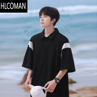 HLCOMAN衫男夏季2025新款潮流百搭拼色翻领短袖t恤学生休闲半袖上衣
