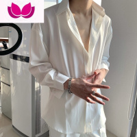 七斓禁欲系冰丝I垂感免烫内搭衬衫男长袖痞帅韩版宽松商务衬衣