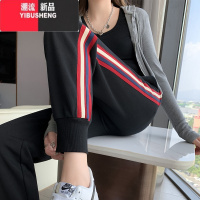 YIBUSHENG灰色运动裤女春秋薄款宽松束脚卫裤高腰显瘦直筒小个子休闲裤