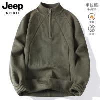 Jeep吉普半拉链毛衣男士春季潮流帅气休闲内搭套头半高领针织衫男