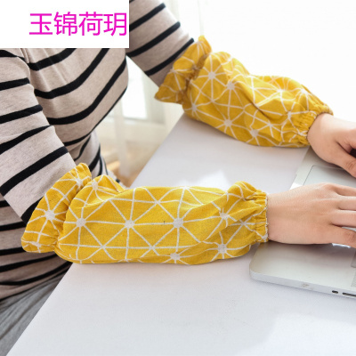 棉麻北欧风绘画成人防污棉布韩版长款袖套清洁办公务女厨房套袖