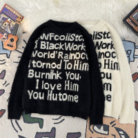 男装字母毛衣情侣套头宽松针织情侣潮牌秋冬季慵懒风上衣外套