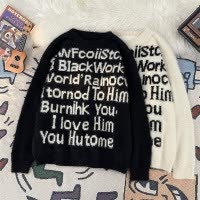 男装字母毛衣情侣套头宽松针织情侣潮牌秋冬季慵懒风上衣外套