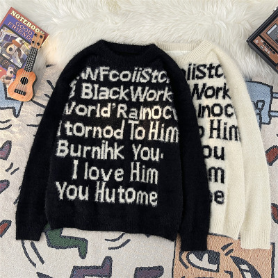 男装字母毛衣情侣套头宽松针织情侣潮牌秋冬季慵懒风上衣外套