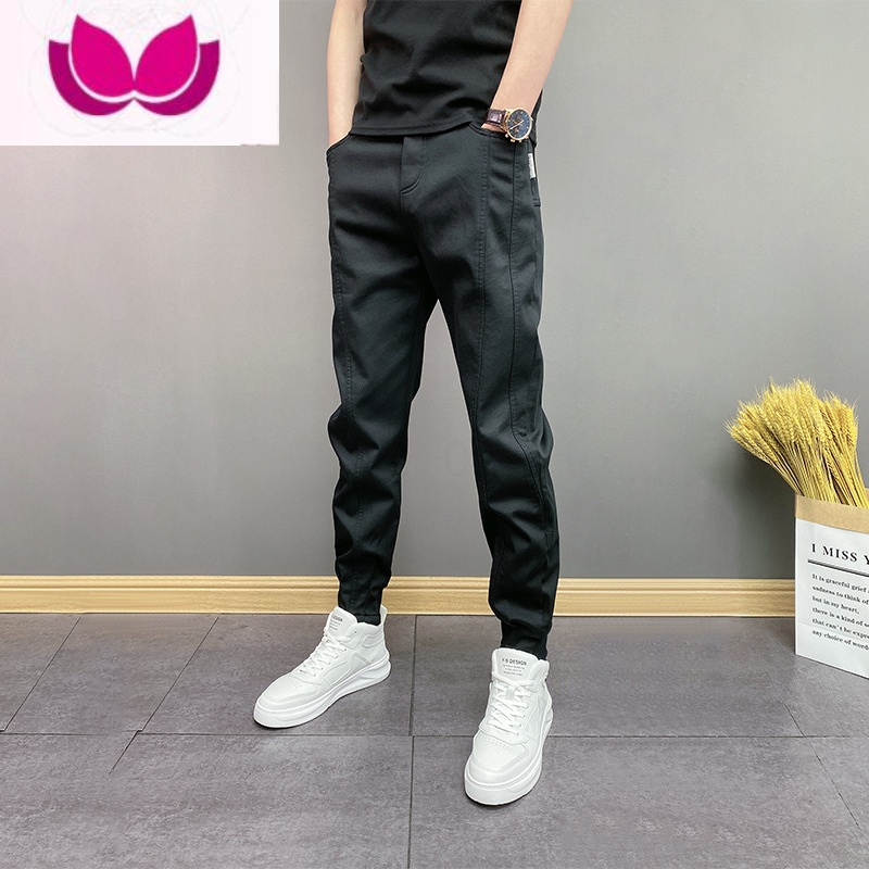 七斓新款潮牌百搭束脚纯色宽松男士青年痞帅潮流韩版修身休闲裤