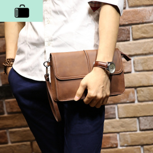 男包 复古疯马皮男士手拿包 大容量手工手包原创韩版新款定型NEW LAKE 咖啡色 咖啡色