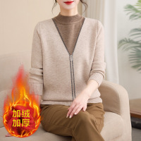 妈妈秋冬时尚安哥拉红假两件毛衣新年装过年衣服女本命年打底衫