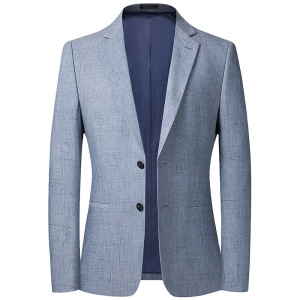 灰格西装春秋薄款男式休闲西服韩版修身小西装男西服外套