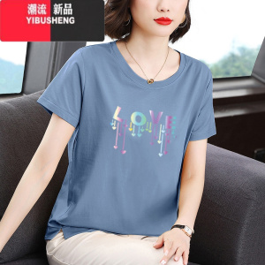 YIBUSHENG中年妈妈短袖t恤女装宽松大码洋气上衣中老年女装季
