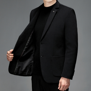 花花公子韩版修身羊毛呢西服男士外套厚款商务休闲中青年男装衣服冬季新款