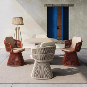 质凡 户外桌椅藤编三件套组合防水创意方圆形休闲旋转椅子 单人椅*2