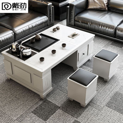 戴劲火烧石功夫茶几茶桌椅组合茶具一体套装茶台一键上水1.3米白色