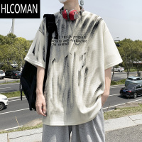 HLCOMAN泼墨印花短袖T恤男士夏季新款设计感潮流痞帅百搭宽松休闲体恤衫