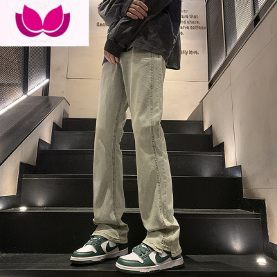 七斓水洗黄泥弹力牛仔裤男款高街vibe美式复古裤子窄版修身微喇直筒裤