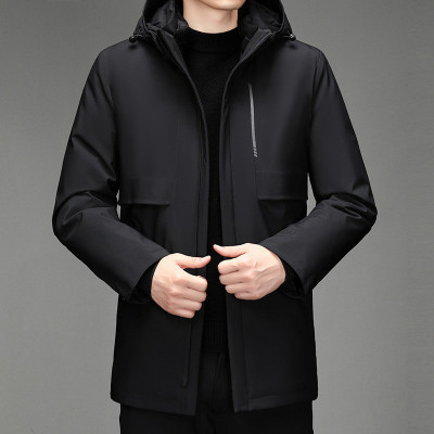 冬季中老年羽绒服男中长款加厚爸爸装外套大码可脱卸内胆冬装