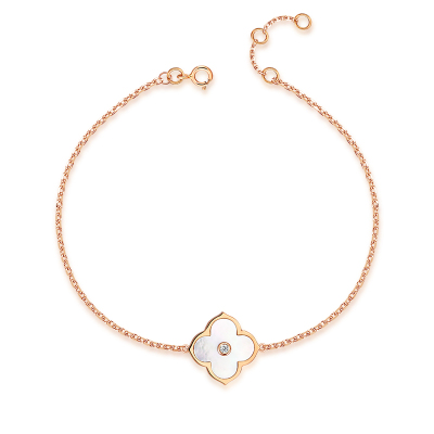 阿玛莎18K玫瑰金钻石四叶草贝壳手链红色