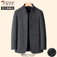 啄木鸟春季新款毛呢大衣爸爸立领中山装婚宴外套中年男士夹克衫C