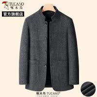 啄木鸟春季新款毛呢大衣爸爸立领中山装婚宴外套中年男士夹克衫C