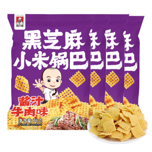 张二嘎 黑芝麻小米锅巴 酱汁牛肉味 76g*4袋装 休闲膨化零食小吃
