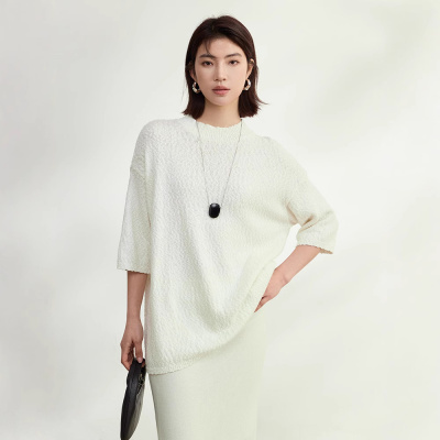 肌理感 特种纱纯棉针织衫女短袖T恤25新款松弛感宽松单穿上衣女夏