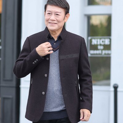 HongZun爸爸秋装外套装男加厚老人爷爷棉衣服老爸中老年人冬装毛呢子夹克其他套装