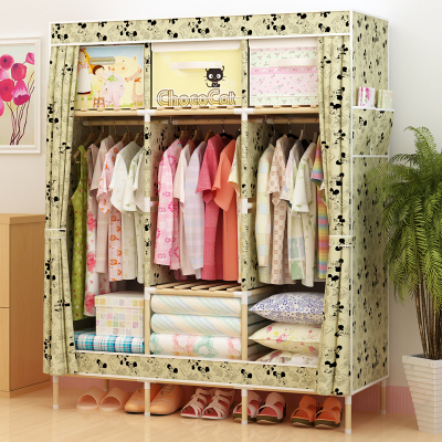 家时光 简易衣柜实木牛津布衣柜双人易组装收纳橱布衣柜加固非金属衣柜