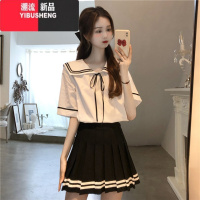 YIBUSHENG百褶裙子少女装2024新款初中学生学院风领短裙连衣裙JK套装