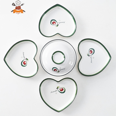 碗碟套装家用组合创意个性陶瓷吃饭碗筷汤面碗盘北欧日式网红餐具 敬平 拼盘4个+盖碗(牛油果)