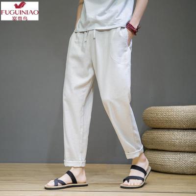 富贵鸟（FUGUINIAO）中国风男装薄款夏季直筒宽松大码棉麻裤子男纯色休闲百搭九分裤子