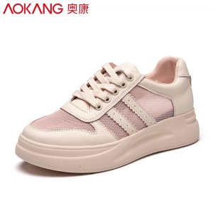 奥康女鞋小白鞋夏季飞织网面单鞋女厚底运动休闲鞋系带潮