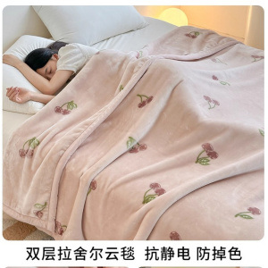 双层加厚冬季毛毯拉舍尔毯秋冬季盖毯沙发午睡毯单人宿舍毯子