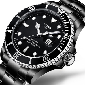 金悦达KINYUED正品新款绿水鬼手表男士全自动机械表镂空男表大表盘夜光军表防水钢带腕表 绿水鬼机械表