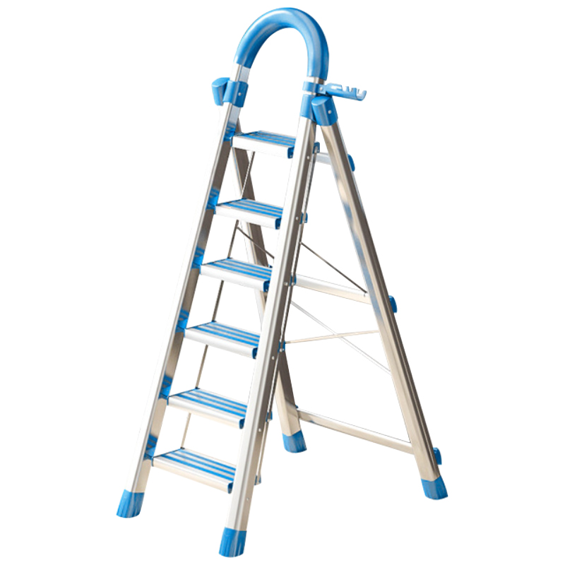 臻远 ZY-T150多功能梯子家用折叠梯室内踏板楼梯 蓝色六步梯