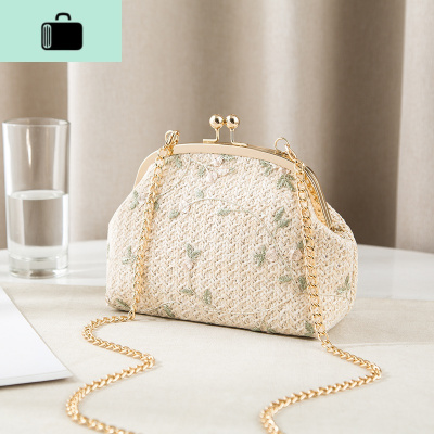 编小包包女2019新款夏天森系编织蕾丝仙女口金包少女斜挎沙滩包NEW LAKE女士单肩包