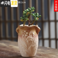 三维工匠可画画上色彩多肉小花盆陶瓷粗陶透气创意肉肉植物盆 桔红色图片款[1个装] 中等花盆容器