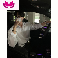 七斓长袖高级垂感坠感休闲衬衫男正装宽松潮白色衬衣痞帅夏季男士